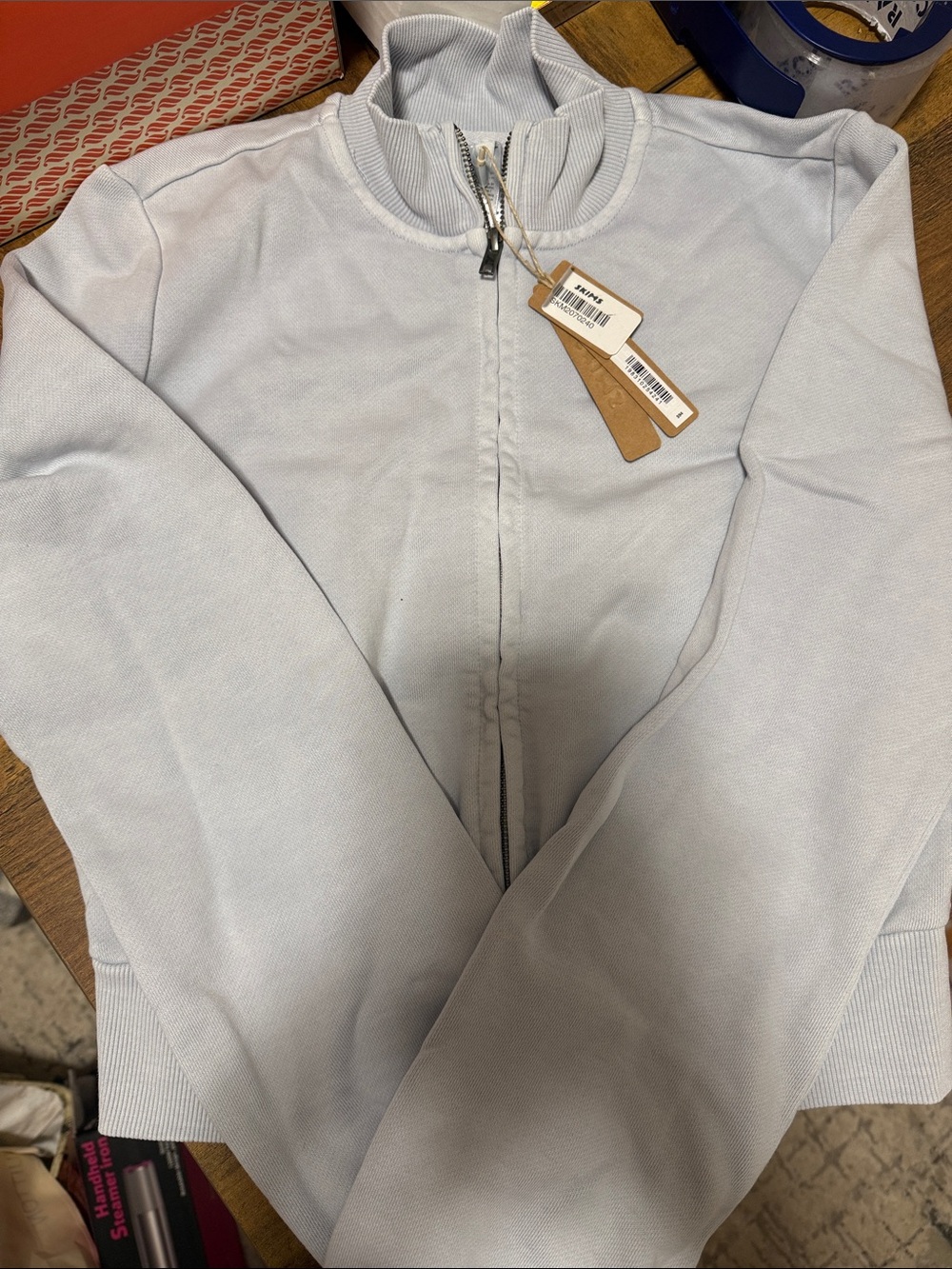 Skims Lightweight Zip-Up Sweater Jacket - Light Blue size small